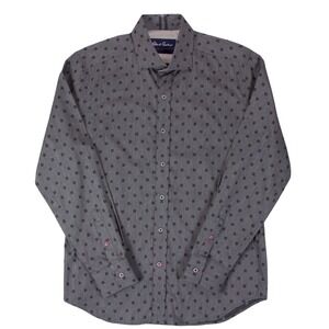 Robert Graham Mens M Grey Geometric Square Print Tailored Fit‎ Button Down Shirt